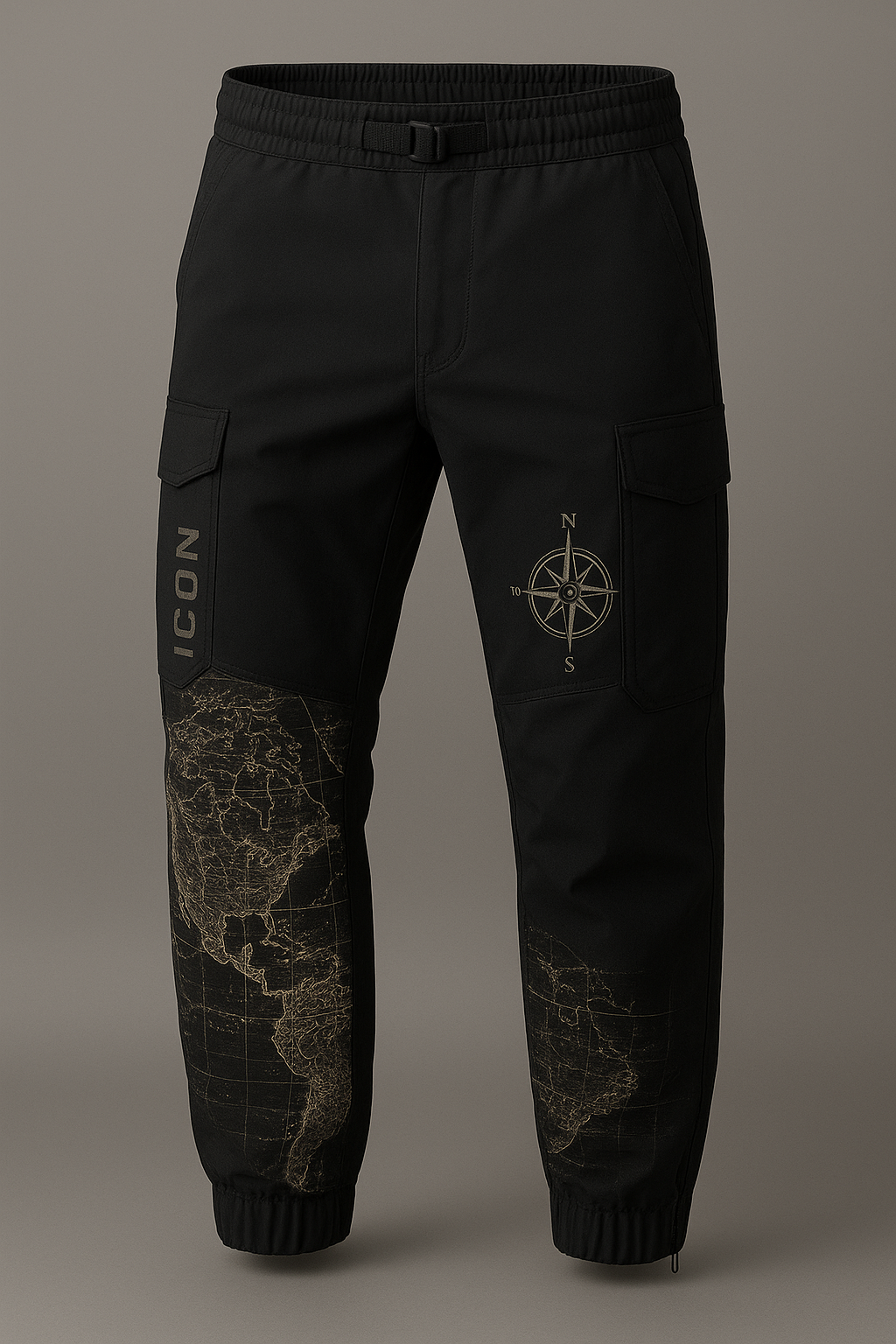 Icon Compass 🧭 black and gold cargo pants
