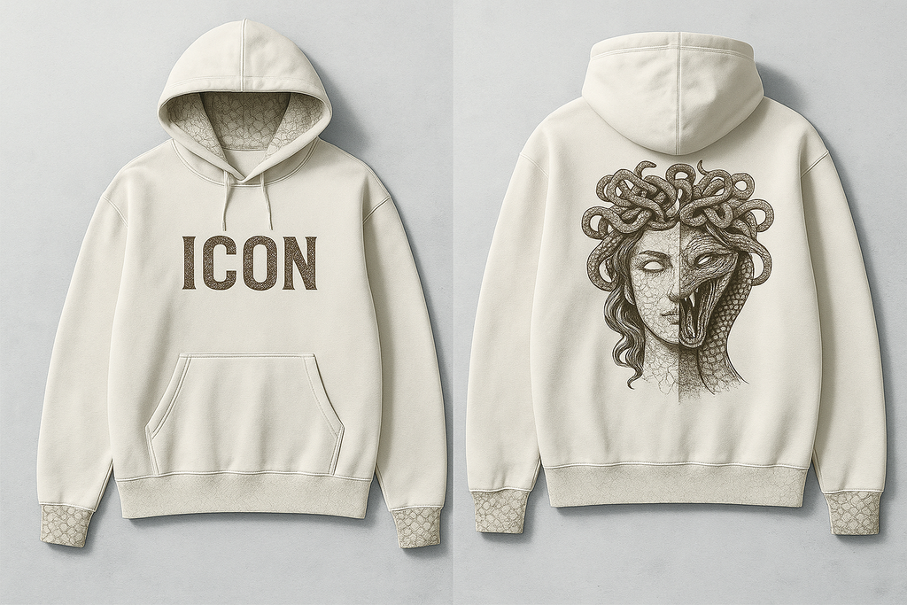 Medusa, snake skin cuffs hoodie