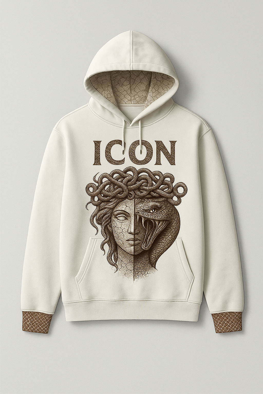 Medusa, snake skin cuffs hoodie